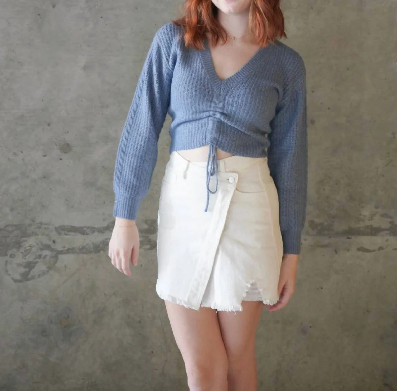 Plus Size Women's Oversized Chunky Knit SweatersRuched Tie Sweater In Dusk Blue