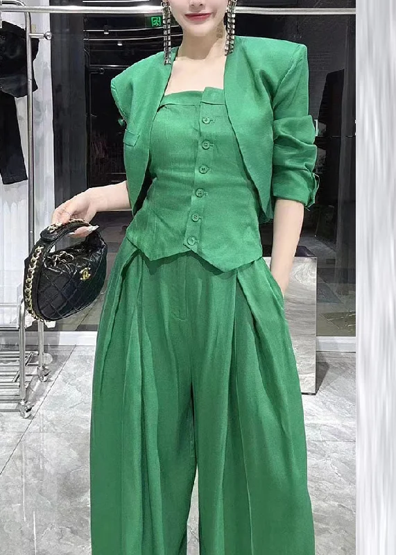 Embroidered women's cotton coats in a bohemian pattern for a unique designSexy Green V Neck Coats Tube Top And Wide Leg Pants Three Pieces Set Long Sleeve Embroidered women's cotton coats in a bohemian pattern for a unique designSexy Green V Neck Coats Tube Top And Wide Leg Pants Three Pieces Set Long Sleeve