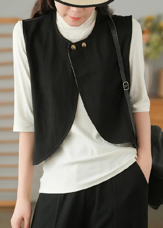Women's faux fur coats in bright colors for a bold fashion statementSimple Black O-Neck Button Waistcoat Sleeveless Women's faux fur coats in bright colors for a bold fashion statementSimple Black O-Neck Button Waistcoat Sleeveless