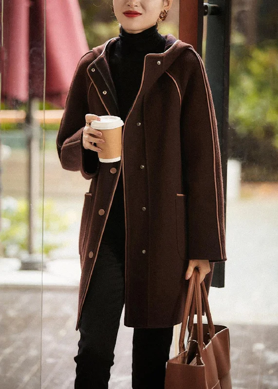Embroidered women's cotton coats in a bohemian pattern for a unique designSimple Brown Hooded Patchwork Woolen Coat Outwear Fall Embroidered women's cotton coats in a bohemian pattern for a unique designSimple Brown Hooded Patchwork Woolen Coat Outwear Fall
