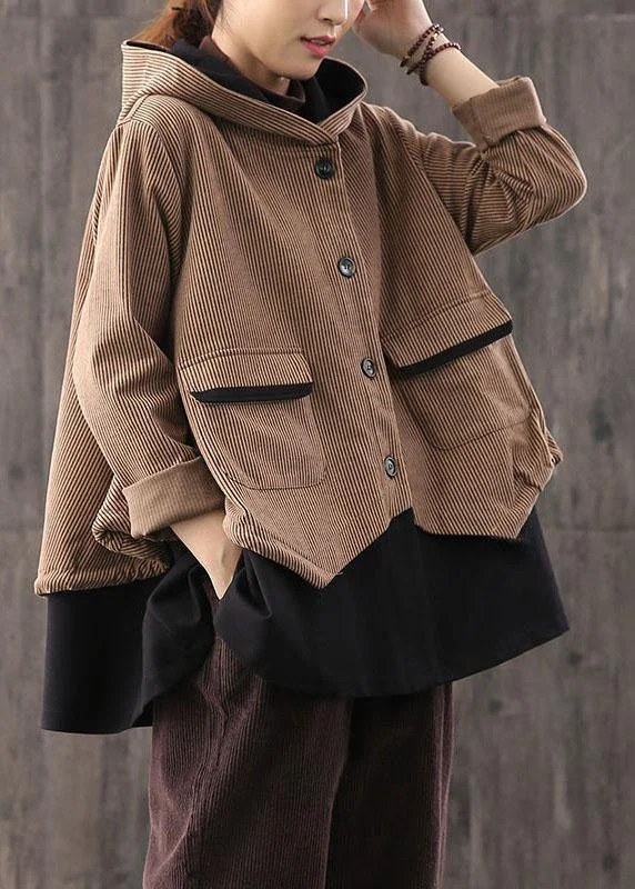 Women's knee - length wool blend coats with a fur collar for added warmthSimple Coffee retro Loose Button Fall Coat Women's knee - length wool blend coats with a fur collar for added warmthSimple Coffee retro Loose Button Fall Coat
