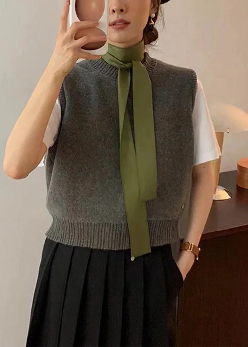 Shearling - lined women's leather coats for ultimate warmth and luxurySimple Dark Gray O Neck Patchwork Knit Waistcoat Sleeveless Shearling - lined women's leather coats for ultimate warmth and luxurySimple Dark Gray O Neck Patchwork Knit Waistcoat Sleeveless