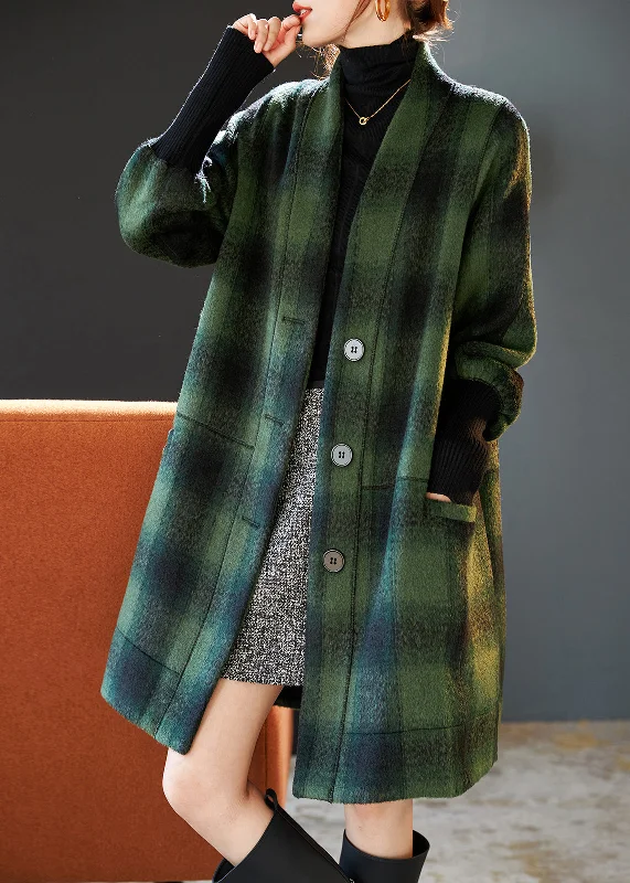 Women's faux fur coats in bright colors for a bold fashion statementSimple Green V Neck Plaid Thick Woolen Coats Winter Women's faux fur coats in bright colors for a bold fashion statementSimple Green V Neck Plaid Thick Woolen Coats Winter