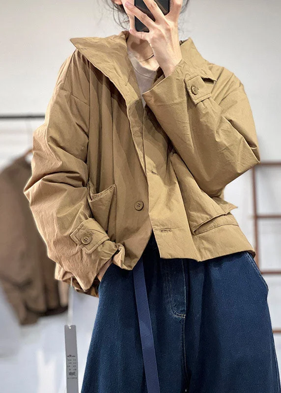 Shearling - lined women's leather coats for ultimate warmth and luxurySimple Khaki Peter Pan Collar Oversized Solid Color Fine Cotton Filled Jackets Winter Shearling - lined women's leather coats for ultimate warmth and luxurySimple Khaki Peter Pan Collar Oversized Solid Color Fine Cotton Filled Jackets Winter