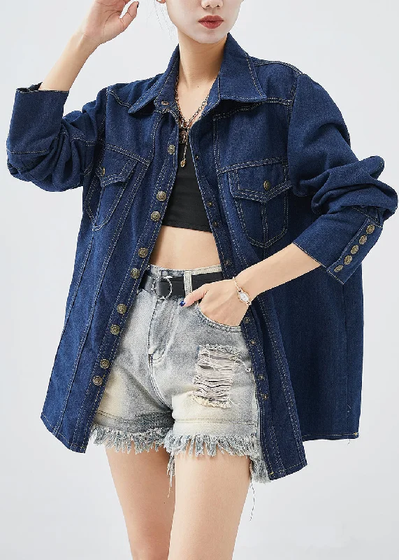 Petite women's wool blend coats with a tailored fit for a flattering silhouetteSimple Navy Peter Pan Collar Metal Buttons Denim Coat Fall Petite women's wool blend coats with a tailored fit for a flattering silhouetteSimple Navy Peter Pan Collar Metal Buttons Denim Coat Fall