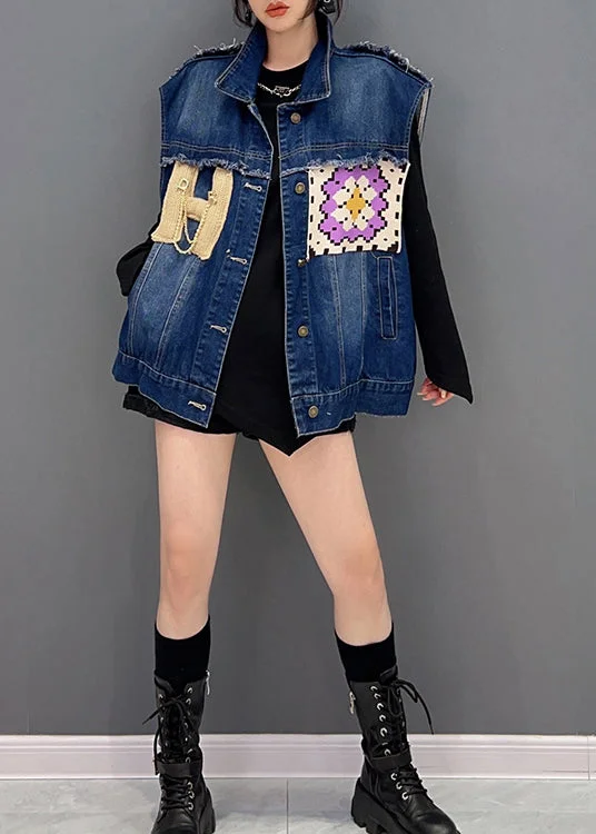 Oversized women's wool coats in a monochromatic look for a trendy outfitSimple Navy Peter Pan Collar Print Patchwork Button Denim Waistcoat Fall Oversized women's wool coats in a monochromatic look for a trendy outfitSimple Navy Peter Pan Collar Print Patchwork Button Denim Waistcoat Fall