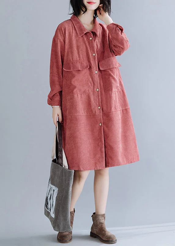 Mid - length women's down coats in a slim fit for a modern and sleek appearanceSimple Peter Pan Collar Pockets Corduroy Shirts Coat Spring Mid - length women's down coats in a slim fit for a modern and sleek appearanceSimple Peter Pan Collar Pockets Corduroy Shirts Coat Spring
