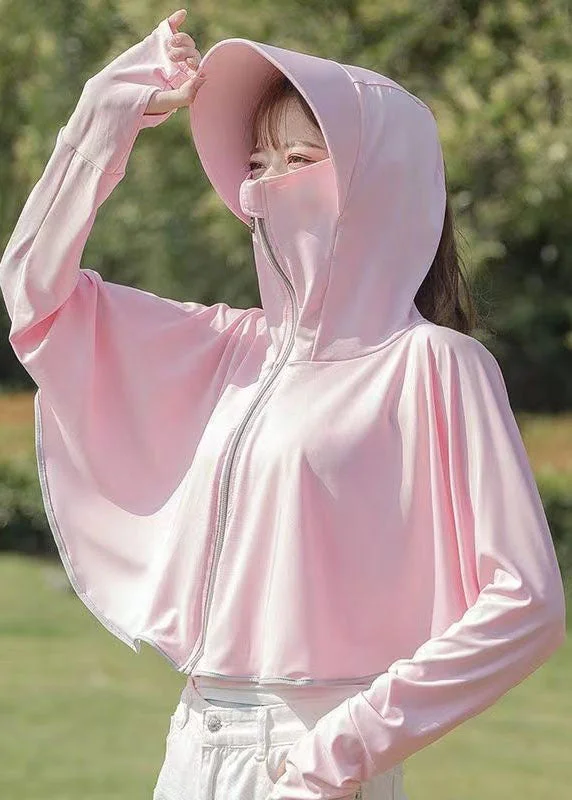 Women's long - sleeve wool coats in a houndstooth pattern for a classic charmSimple Pink Hooded Zippered Patchwork Ice Silk UPF 50+ Coats Summer Women's long - sleeve wool coats in a houndstooth pattern for a classic charmSimple Pink Hooded Zippered Patchwork Ice Silk UPF 50+ Coats Summer
