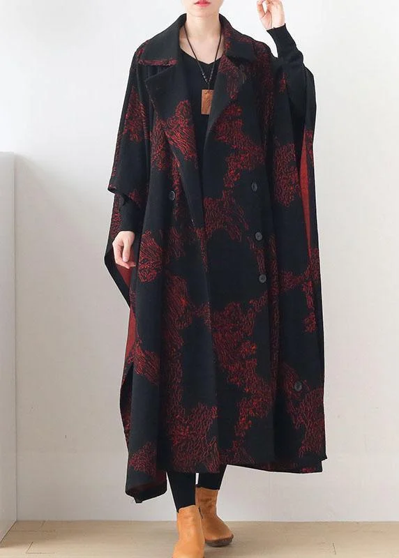 Long women's mac coats in a lightweight fabric for spring showersSimple Red Print Asymmetrical Design Button Coat Long