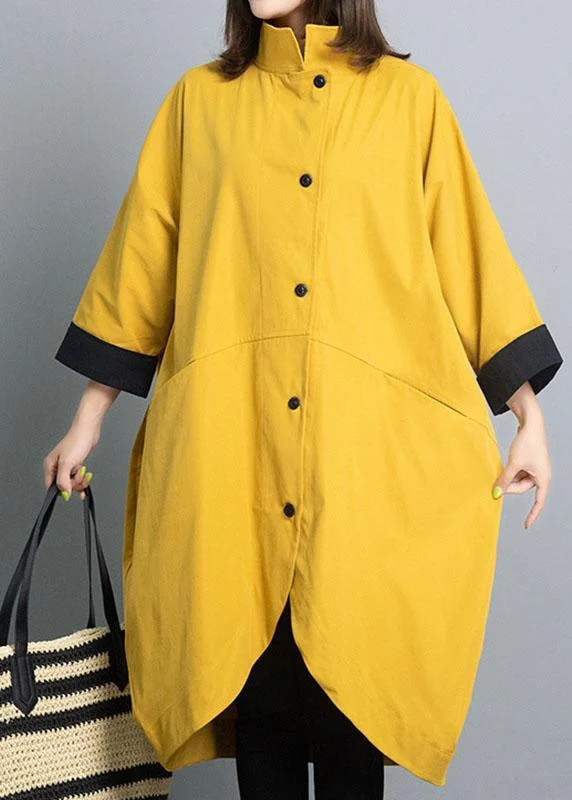 Women's long - sleeve wool coats in a houndstooth pattern for a classic charmSimple Yellow Casual Button asymmetrical design Fall Coat Women's long - sleeve wool coats in a houndstooth pattern for a classic charmSimple Yellow Casual Button asymmetrical design Fall Coat
