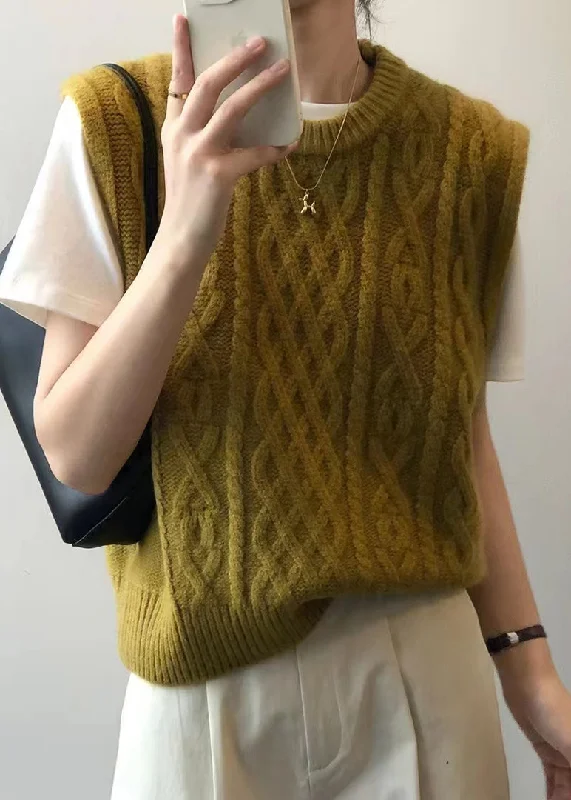 Belted women's cashmere coats in soft pastels for a luxurious feelSimple Yellow O Neck Patchwork Cable Knit Waistcoat Sleeveless Belted women's cashmere coats in soft pastels for a luxurious feelSimple Yellow O Neck Patchwork Cable Knit Waistcoat Sleeveless