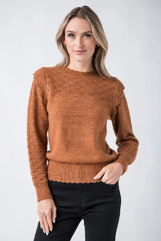 Open - Front Women's Cardigan - Style Mohair SweatersSkies Are Blue Ruffle Sleeve Pointelle Sweater Open - Front Women's Cardigan - Style Mohair SweatersSkies Are Blue Ruffle Sleeve Pointelle Sweater