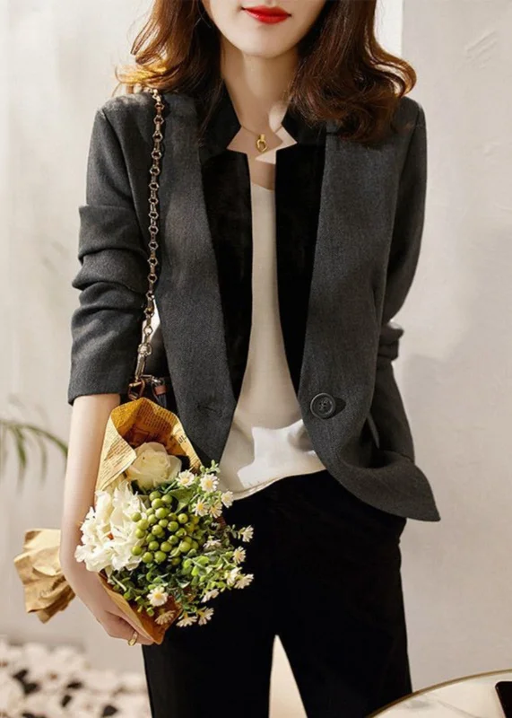 Petite women's wool blend coats with a tailored fit for a flattering silhouetteSlim Fit Grey V Neck Button Patchwork Spandex Coats Fall Petite women's wool blend coats with a tailored fit for a flattering silhouetteSlim Fit Grey V Neck Button Patchwork Spandex Coats Fall