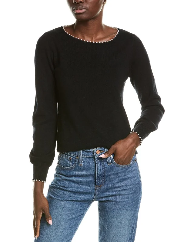 Sleeveless Women's Silk - Trimmed Sweaters for Summersofiacashmere Embellished Trim Cashmere Sweater Sleeveless Women's Silk - Trimmed Sweaters for Summersofiacashmere Embellished Trim Cashmere Sweater