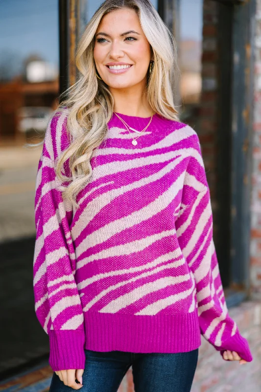 Tie - Front Women's Lambswool Sweaters in Pastel HuesStand For Love Magenta Purple Zebra Sweater Tie - Front Women's Lambswool Sweaters in Pastel HuesStand For Love Magenta Purple Zebra Sweater