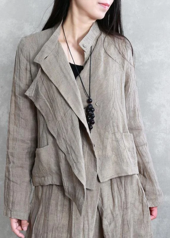Women's longline double - breasted camel coats for a sophisticated lookStreet Khaki Asymmetrical Design PeterPan Collar Button Fall Coat Long Sleeve Women's longline double - breasted camel coats for a sophisticated lookStreet Khaki Asymmetrical Design PeterPan Collar Button Fall Coat Long Sleeve