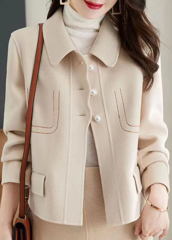 Checkered women's wool coats in a classic pattern for a timeless styleStyle Beige Peter Pan Collar Patchwork Woolen Jacket Fall Checkered women's wool coats in a classic pattern for a timeless styleStyle Beige Peter Pan Collar Patchwork Woolen Jacket Fall