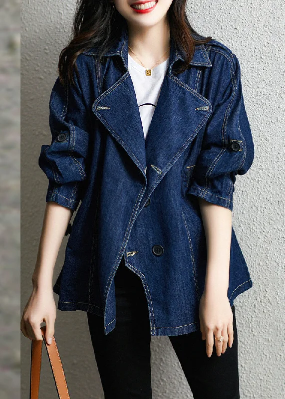 Women's waterproof parka coats with multiple pockets for practicalityStyle Blue Notched Patchwork Button Denim Coats Fall Women's waterproof parka coats with multiple pockets for practicalityStyle Blue Notched Patchwork Button Denim Coats Fall