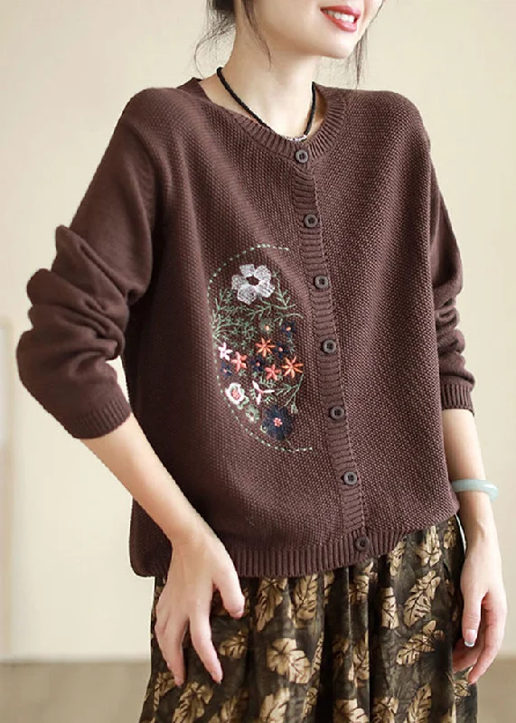 Water - resistant women's trench coats with adjustable cuffs for rainy daysStyle Coffee Embroideried Button Patchwork Knitting Coats Fall Water - resistant women's trench coats with adjustable cuffs for rainy daysStyle Coffee Embroideried Button Patchwork Knitting Coats Fall