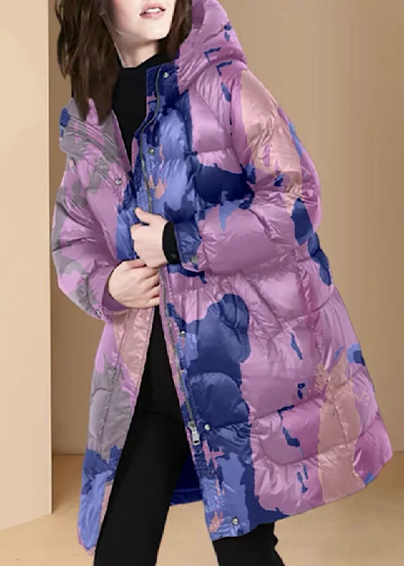 Quilted down women's coats with removable hoods for outdoor activitiesStyle Purple Hooded Print Thick Duck Down Puffers Coats Winter Quilted down women's coats with removable hoods for outdoor activitiesStyle Purple Hooded Print Thick Duck Down Puffers Coats Winter