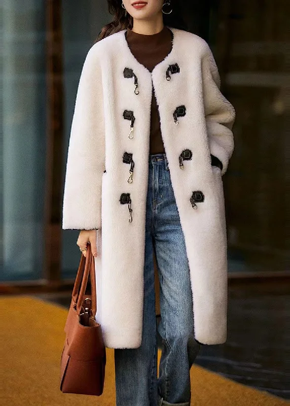 Quilted down women's coats with removable hoods for outdoor activitiesStyle White O Neck Pockets Button Patchwork Wool Coat Winter Quilted down women's coats with removable hoods for outdoor activitiesStyle White O Neck Pockets Button Patchwork Wool Coat Winter