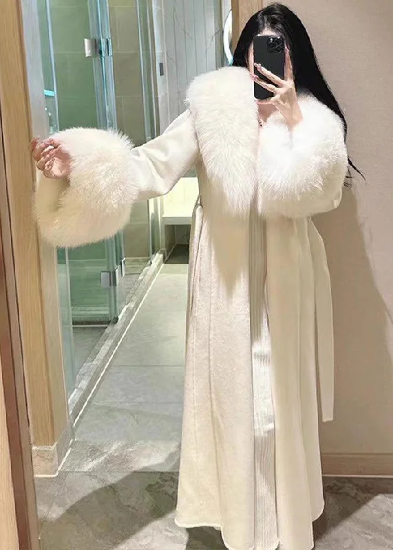 Oversized women's wool coats in a monochromatic look for a trendy outfitStyle White Tie Waist Fur Collar Patchwork Woolen Coats Winter Oversized women's wool coats in a monochromatic look for a trendy outfitStyle White Tie Waist Fur Collar Patchwork Woolen Coats Winter