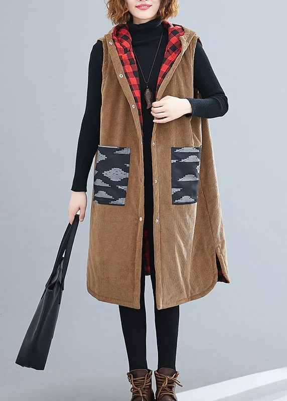 Women's cropped leather coats with silver studs for an edgy lookStyle Yellow Print Button Pockets Corduroy Hooded Waistcoat Sleeveless Women's cropped leather coats with silver studs for an edgy lookStyle Yellow Print Button Pockets Corduroy Hooded Waistcoat Sleeveless