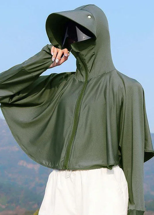 Women's waterproof parka coats with multiple pockets for practicalityStylish Army Green Hooded Zip Up Patchwork Ice Silk UPF 50+ Coat Summer Women's waterproof parka coats with multiple pockets for practicalityStylish Army Green Hooded Zip Up Patchwork Ice Silk UPF 50+ Coat Summer