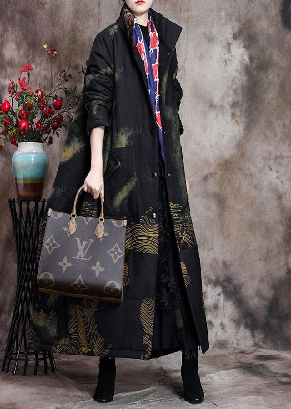 Water - resistant women's trench coats with adjustable cuffs for rainy daysStylish Black Stand Collar Oversized Print Pockets Fine Cotton Filled Puffer Wool Coats Winter Water - resistant women's trench coats with adjustable cuffs for rainy daysStylish Black Stand Collar Oversized Print Pockets Fine Cotton Filled Puffer Wool Coats Winter