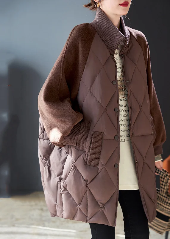 Checkered women's wool coats in a classic pattern for a timeless styleStylish Brown Oversized Patchwork Woolen Fine Cotton Filled Jackets Winter Checkered women's wool coats in a classic pattern for a timeless styleStylish Brown Oversized Patchwork Woolen Fine Cotton Filled Jackets Winter