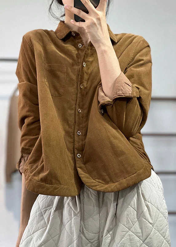 Oversized women's wool coats in a monochromatic look for a trendy outfitStylish Chocolate Peter Pan Collar Pockets Contton Filled Corduroy Coats Winter Oversized women's wool coats in a monochromatic look for a trendy outfitStylish Chocolate Peter Pan Collar Pockets Contton Filled Corduroy Coats Winter