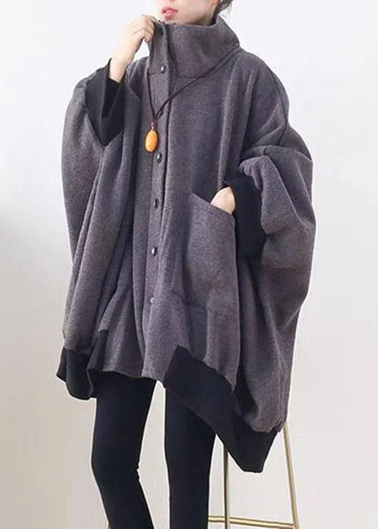 Embroidered women's cotton coats in a bohemian pattern for a unique designStylish Dark Gray Pockets Button Knit asymmetrical design Fall Loose Sweatshirts Coat Embroidered women's cotton coats in a bohemian pattern for a unique designStylish Dark Gray Pockets Button Knit asymmetrical design Fall Loose Sweatshirts Coat