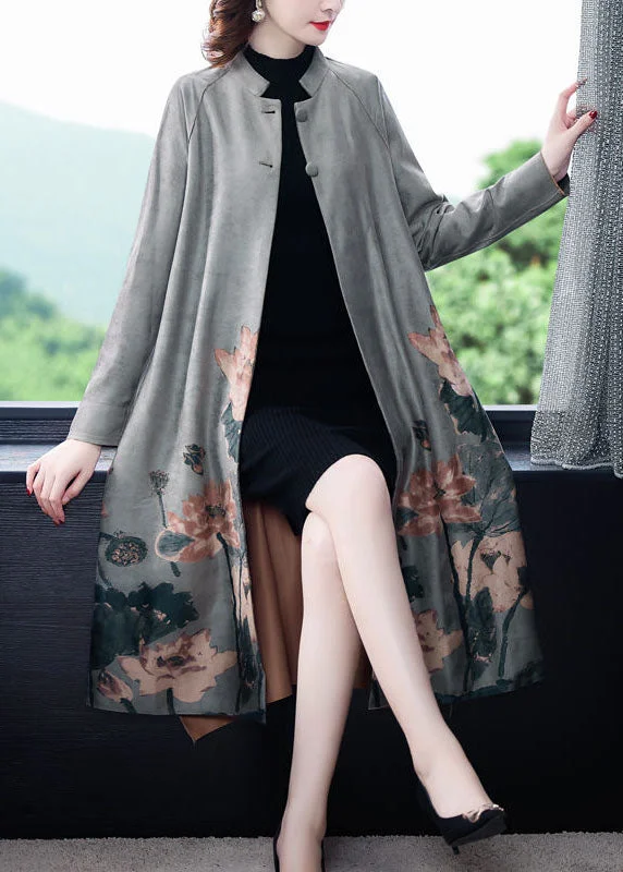 Women's long - sleeve wool coats in a houndstooth pattern for a classic charmStylish Grey Stand Collar Oversized Print Faux Suede Coat Long Sleeve Women's long - sleeve wool coats in a houndstooth pattern for a classic charmStylish Grey Stand Collar Oversized Print Faux Suede Coat Long Sleeve