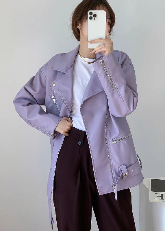 Women's knee - length wool blend coats with a fur collar for added warmthStylish light Purple Zippered Pockets Patchwork Faux Leather Coats Fall Women's knee - length wool blend coats with a fur collar for added warmthStylish light Purple Zippered Pockets Patchwork Faux Leather Coats Fall