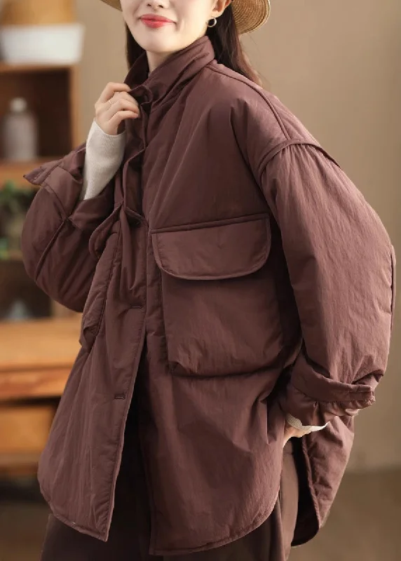 Women's knee - length wool blend coats with a fur collar for added warmthStylish Loose Mulberry Stand Collar Pockets Fine Cotton Filled Jacket Winter Women's knee - length wool blend coats with a fur collar for added warmthStylish Loose Mulberry Stand Collar Pockets Fine Cotton Filled Jacket Winter