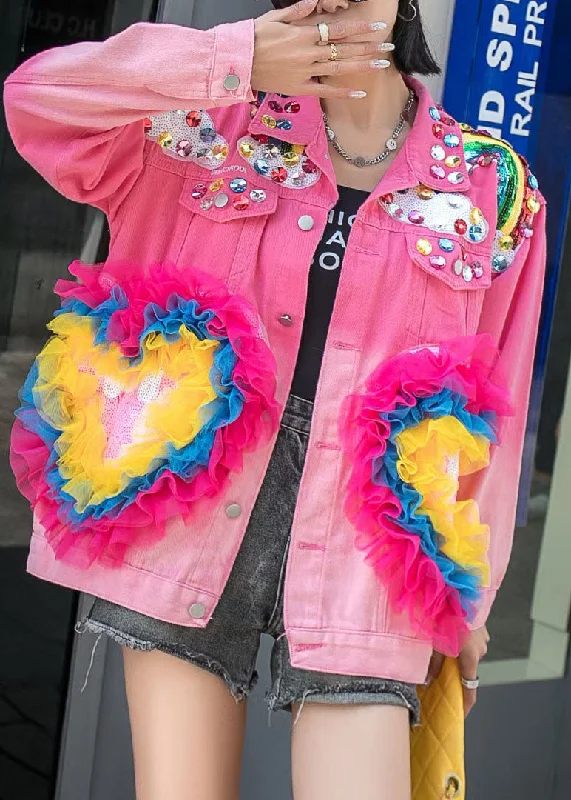Petite women's wool blend coats with a tailored fit for a flattering silhouetteStylish Rose Ruffled Zircon Sequins Patchwork Denim Coat Spring Petite women's wool blend coats with a tailored fit for a flattering silhouetteStylish Rose Ruffled Zircon Sequins Patchwork Denim Coat Spring