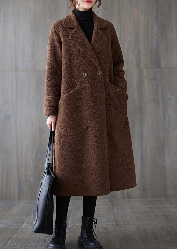 Women's faux fur coats in bright colors for a bold fashion statementStylish Versatile Coffee Notched Pockets Faux Fur Coats Winter Women's faux fur coats in bright colors for a bold fashion statementStylish Versatile Coffee Notched Pockets Faux Fur Coats Winter