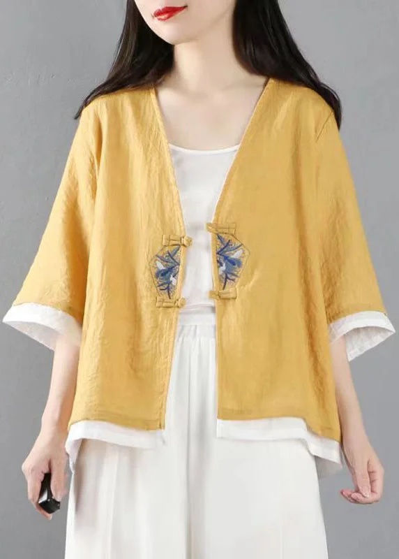 Plus size women's wool blend coats for a warm and stylish winterStylish Yellow Embroideried Patchwork Cotton Tops Coats Summer Plus size women's wool blend coats for a warm and stylish winterStylish Yellow Embroideried Patchwork Cotton Tops Coats Summer
