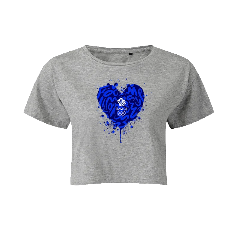 Moisture - Wicking Women T Shirt for Active LifestylesTeam GB Heart Graffiti Cropped T-Shirt Grey Moisture - Wicking Women T Shirt for Active LifestylesTeam GB Heart Graffiti Cropped T-Shirt Grey