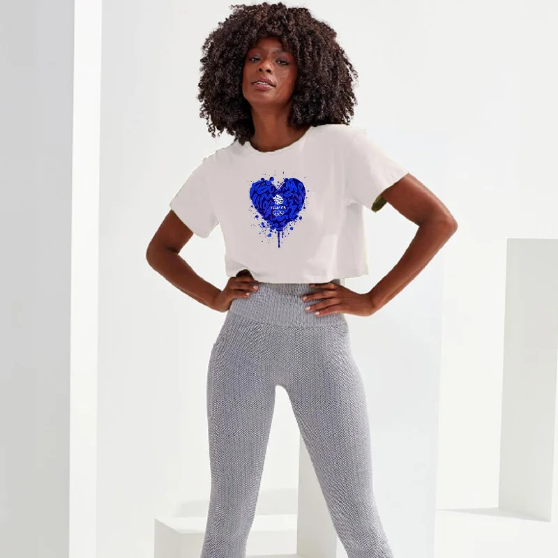 Crew Neck Women T Shirt with a Timeless DesignTeam GB Heart Graffiti Cropped T-Shirt White Crew Neck Women T Shirt with a Timeless DesignTeam GB Heart Graffiti Cropped T-Shirt White