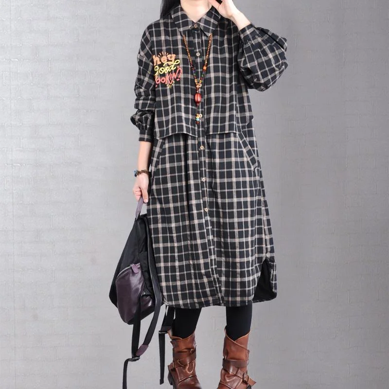 Women's long - sleeve wool coats in a houndstooth pattern for a classic charmthick black plaid women parka casual jacket lapel patchwork outwear Women's long - sleeve wool coats in a houndstooth pattern for a classic charmthick black plaid women parka casual jacket lapel patchwork outwear