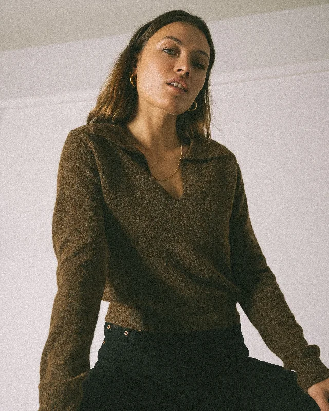 Plus Size Women's Belted Cable Knit SweatersTILTIL Yal Polo Knit Brown One Size