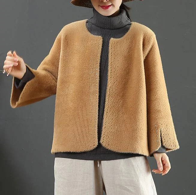 Women's waterproof parka coats with multiple pockets for practicalitytop quality brown woolen outwear Loose fitting medium length coat side open sleeve winter outwear Women's waterproof parka coats with multiple pockets for practicalitytop quality brown woolen outwear Loose fitting medium length coat side open sleeve winter outwear