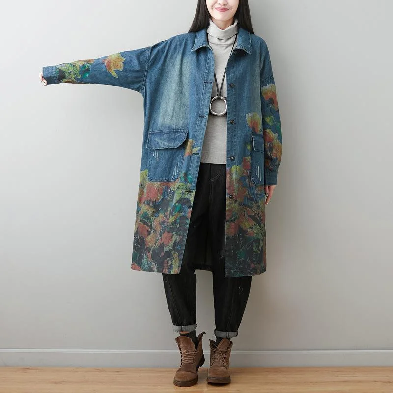 Petite women's wool blend coats with a tailored fit for a flattering silhouetteTurn-down Collar Floral Print Denim Coat 2020 New Long Sleeve Pockets Women Windbreaker Petite women's wool blend coats with a tailored fit for a flattering silhouetteTurn-down Collar Floral Print Denim Coat 2020 New Long Sleeve Pockets Women Windbreaker