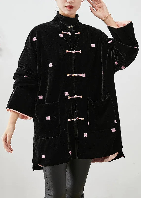 Women's waterproof parka coats with multiple pockets for practicalityUnique Black Embroideried Chinese Button Silk Velour Coats Winter Women's waterproof parka coats with multiple pockets for practicalityUnique Black Embroideried Chinese Button Silk Velour Coats Winter