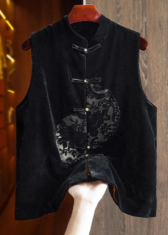 Women's longline double - breasted camel coats for a sophisticated lookUnique Black Embroideried Patchwork Button Silk Velour Waistcoat Fall Women's longline double - breasted camel coats for a sophisticated lookUnique Black Embroideried Patchwork Button Silk Velour Waistcoat Fall