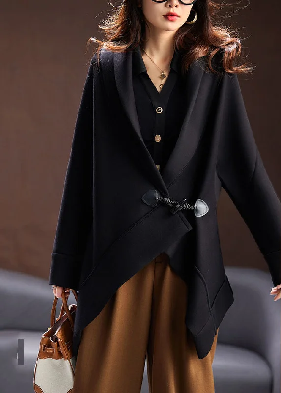 Petite women's wool blend coats with a tailored fit for a flattering silhouetteUnique Black Notched Asymmetrical Button Cotton Coats Long Sleeve Petite women's wool blend coats with a tailored fit for a flattering silhouetteUnique Black Notched Asymmetrical Button Cotton Coats Long Sleeve