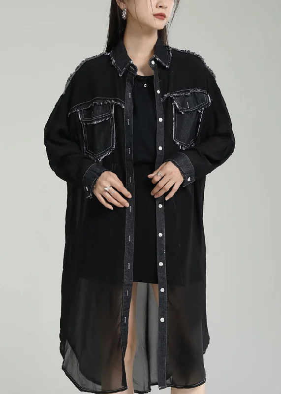 Women's knee - length wool blend coats with a fur collar for added warmthUnique Black Peter Pan Collar Pockets Patchwork Chiffon UPF 50+ Coats Summer Women's knee - length wool blend coats with a fur collar for added warmthUnique Black Peter Pan Collar Pockets Patchwork Chiffon UPF 50+ Coats Summer