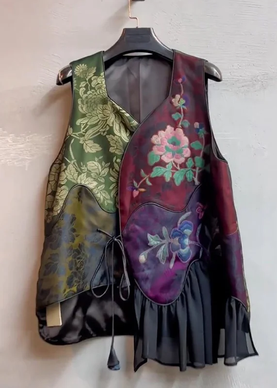 Water - resistant women's trench coats with adjustable cuffs for rainy daysUnique Colorblock Asymmetrical Print Lace Up Patchwork Silk Waistcoat Sleeveless Water - resistant women's trench coats with adjustable cuffs for rainy daysUnique Colorblock Asymmetrical Print Lace Up Patchwork Silk Waistcoat Sleeveless