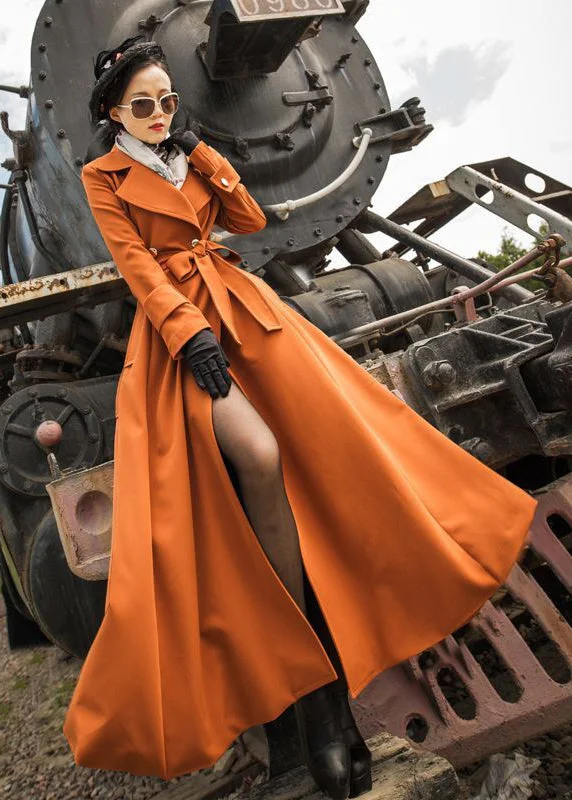Belted women's cashmere coats in soft pastels for a luxurious feelUnique Orange Silm Fit Double Breast Cotton Coat Outwear Spring Belted women's cashmere coats in soft pastels for a luxurious feelUnique Orange Silm Fit Double Breast Cotton Coat Outwear Spring